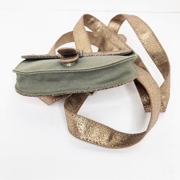 Heart moon star olive green with copper color block, canvas waist purse - Picture 11 of 13